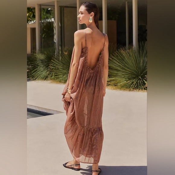 Anthropologie Dresses & Skirts - Anthropologie Mailka Relaxed Sundress Chocolate Metallic Malt Resort Wear Maxi M